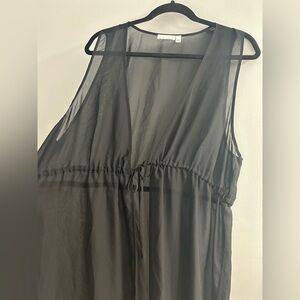 Leith black sheer chiffon bathing suit coverup